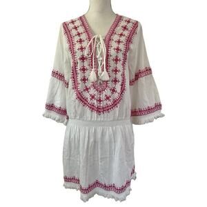 Melissa Odabash Martina Embroidered Linen Blend Mini Dress Size M Swim Cover‎ Up